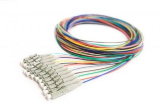 FIB 12 Fiber 900um Pigtails, MM 62.5um OM1, LC/PC, Beige Boots, 3 Meters