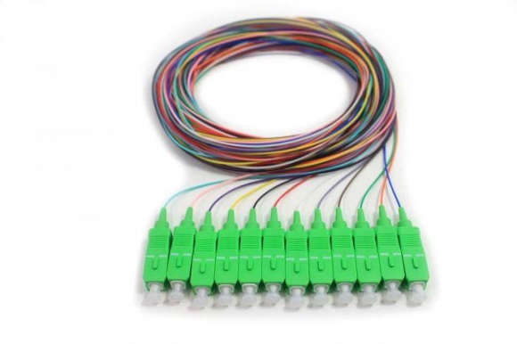 FIB 12 Fiber 900um Pigtails, SM, SC/APC, Green Boots, 3 Meters FIB 12 Fiber 900um Pigtails, SM, SC/APC, Green Boots, 3 Meters