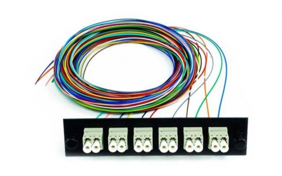 FIB Snap Pack 12 Fiber Singlemode Duplex SC/APC Color Coded Pigtail Off White Plate 3 Meters
