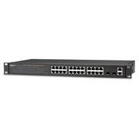24-Port 10/100/1000BaseT/TX Managed PoE+ Switch with 4-100/1000Base SFP Dual Media Ports plus 2-100/1000Base SFP only Ports, 370 Watts PoE Power